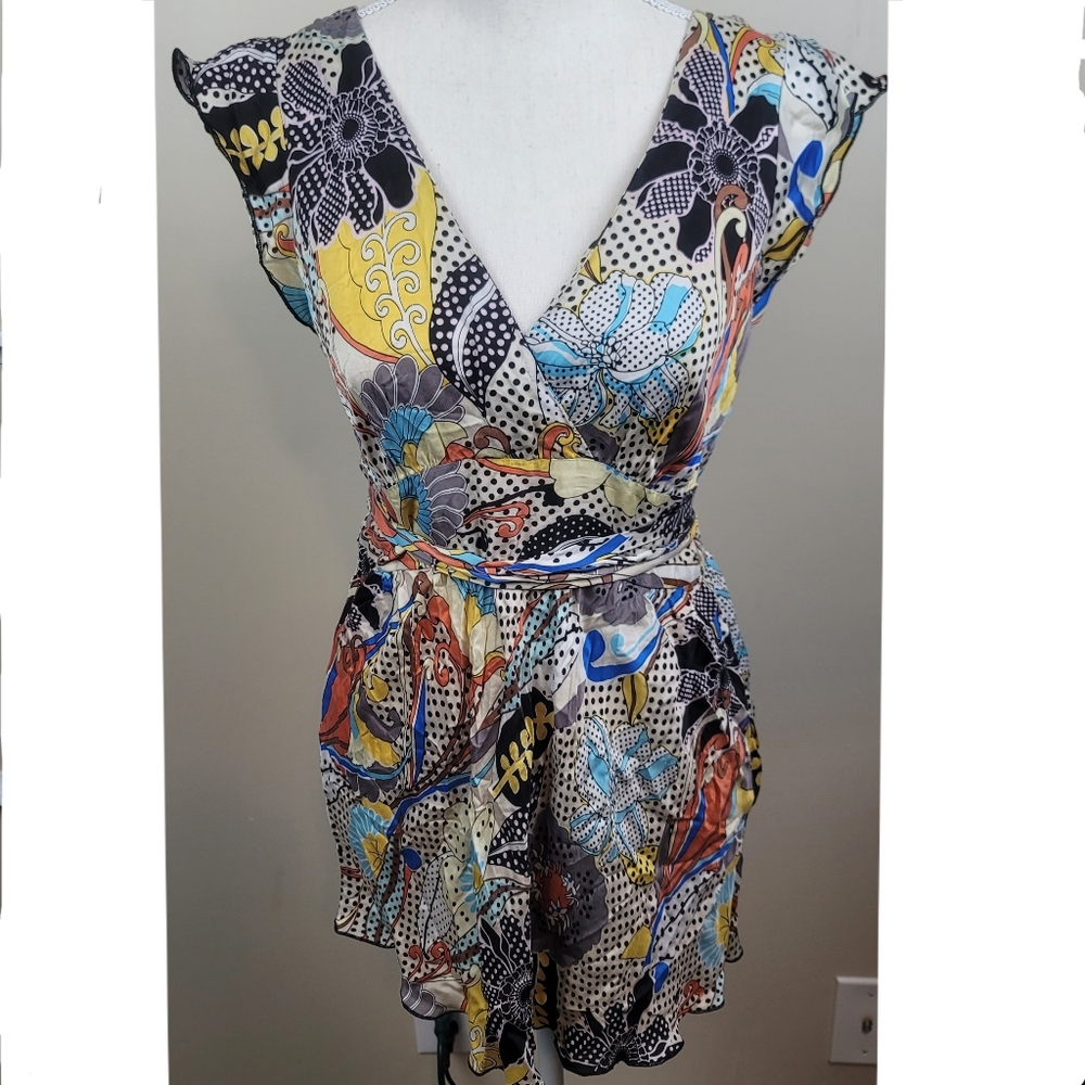 Anna Paul Multicolor Floral Silk Top Size S